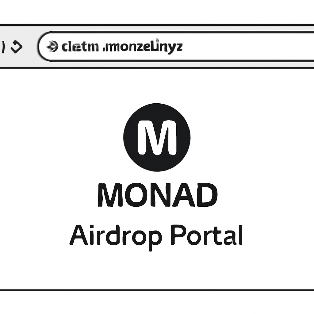 A secure browser window displaying the official Monad airdrop portal (claim.monad.xyz), with a clear URL bar and security padlock icon.