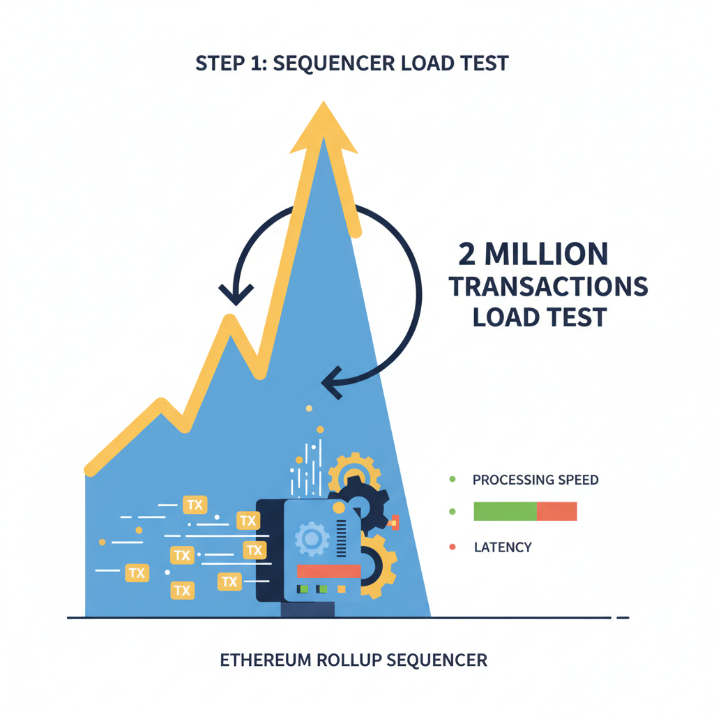 graph spiking with 1 million transactions load test, Ethereum rollup sequencer processing txs rapidly, data visualization