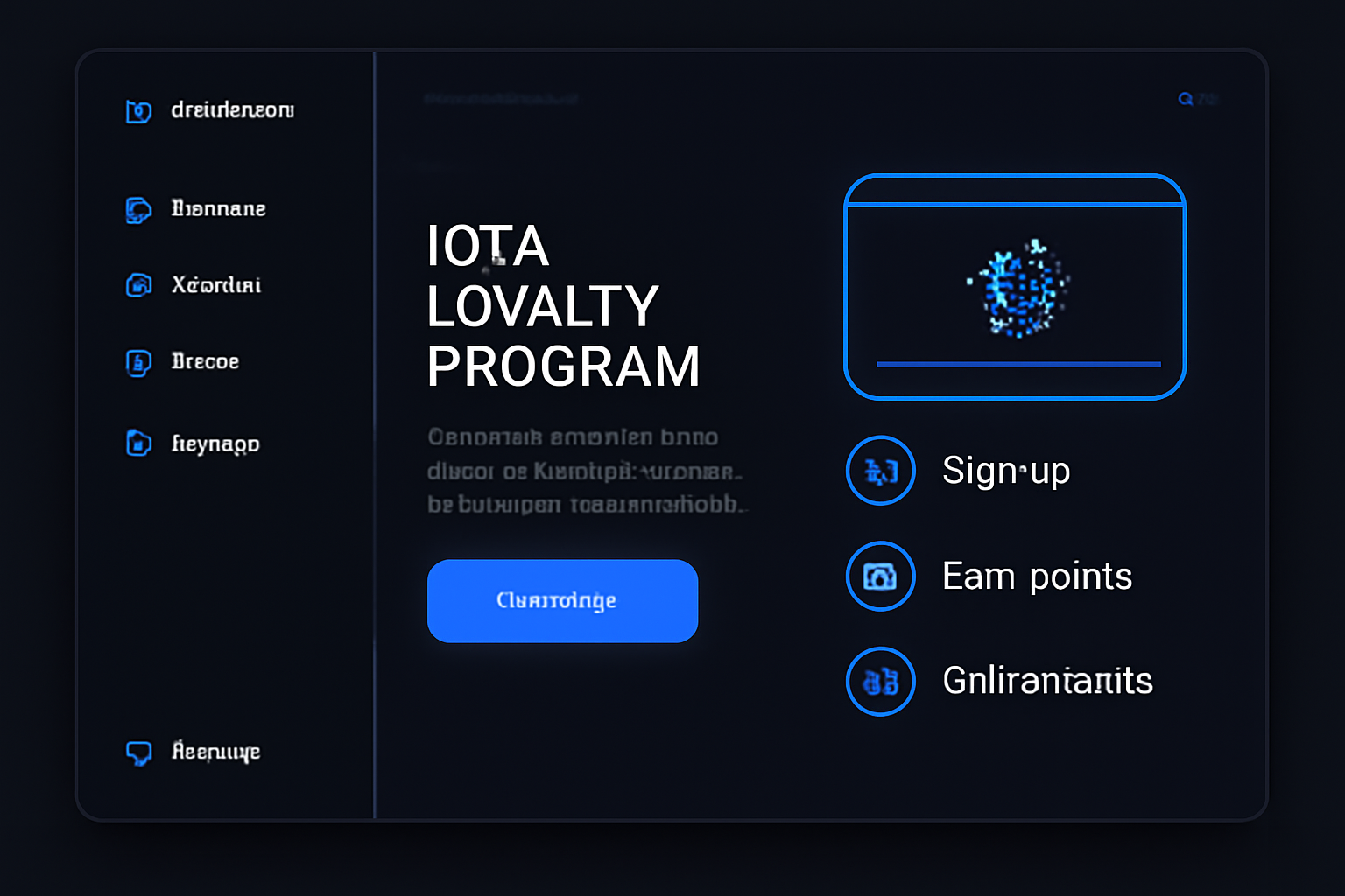 sleek website dashboard showing IOTA loyalty program join button, futuristic crypto UI, blue neon accents