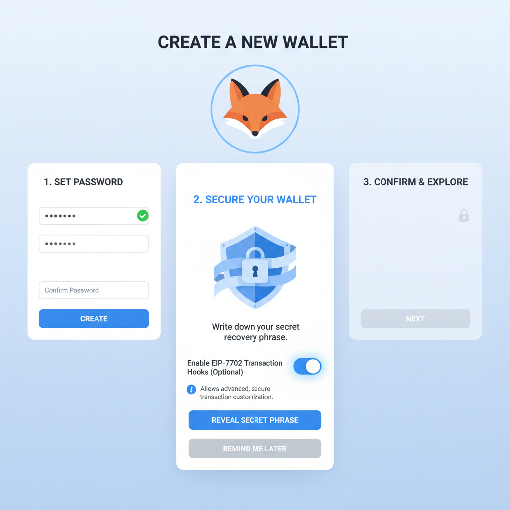 MetaMask new wallet creation screen with EIP-7702 enabled, modern UI