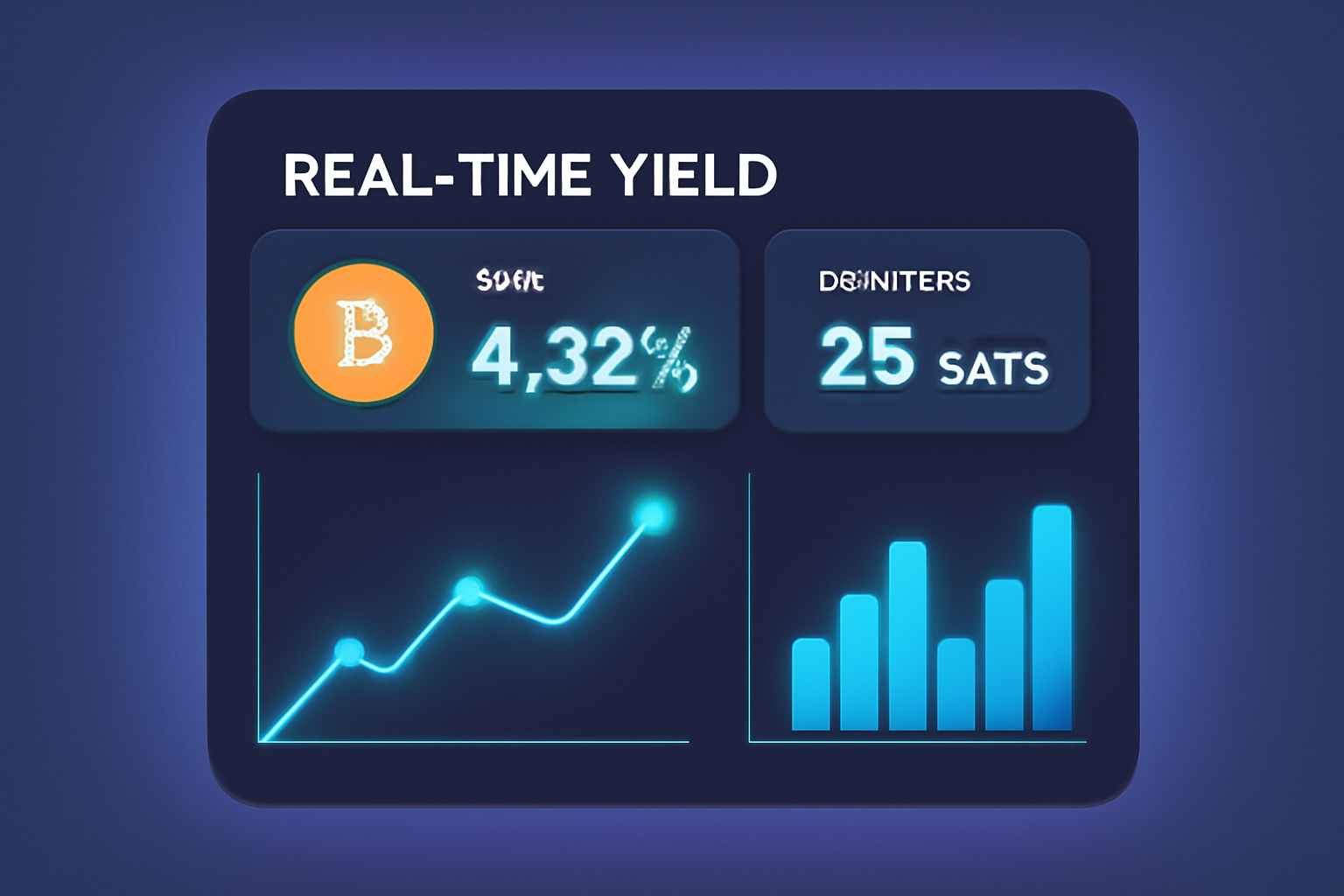 real-time yield dashboard with btc apy charts, gas fees sats, dynamic graphs glowing