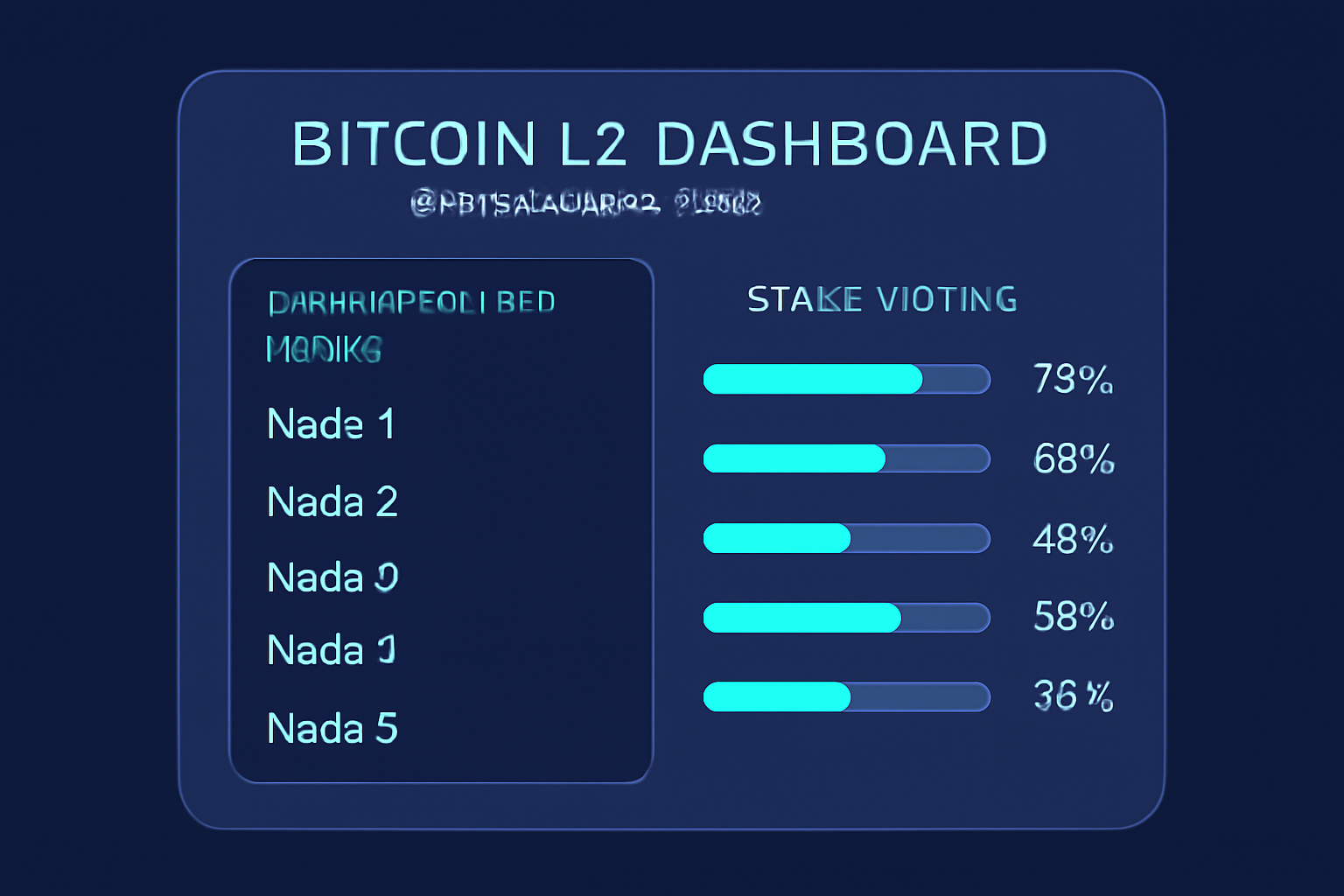 list of decentralized nodes on bitcoin l2 dashboard, stake voting metrics, futuristic ui