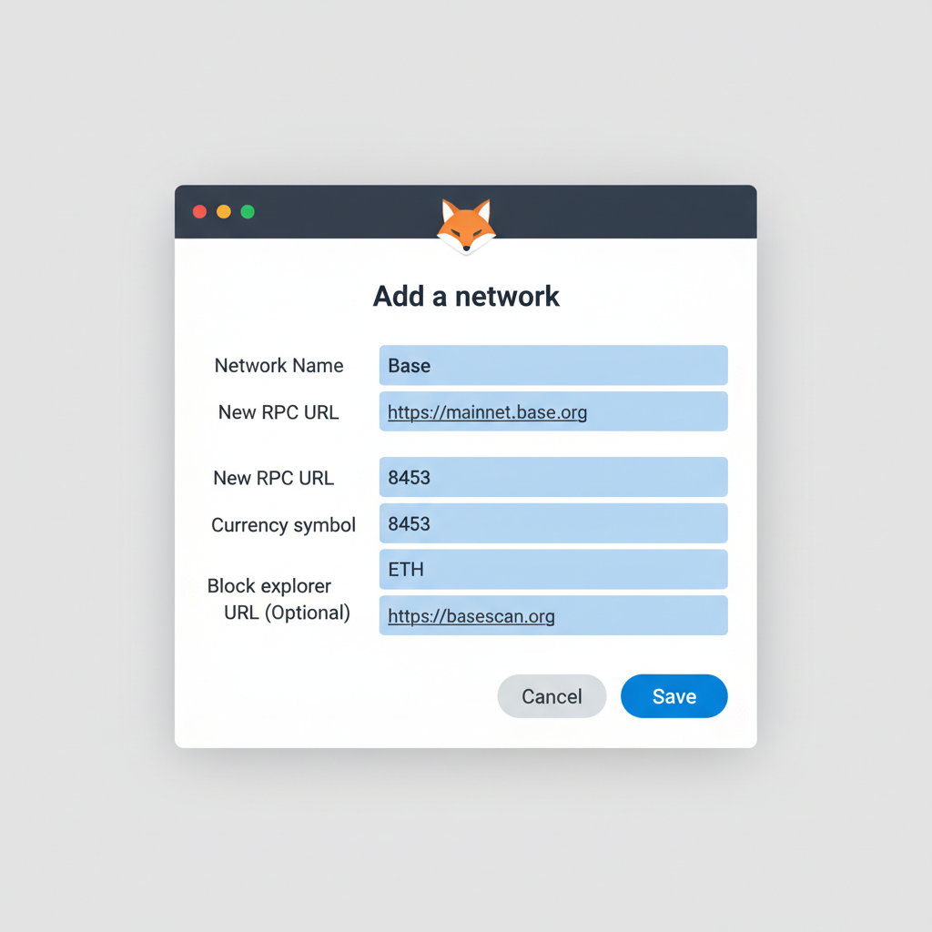 MetaMask wallet interface adding Base network details