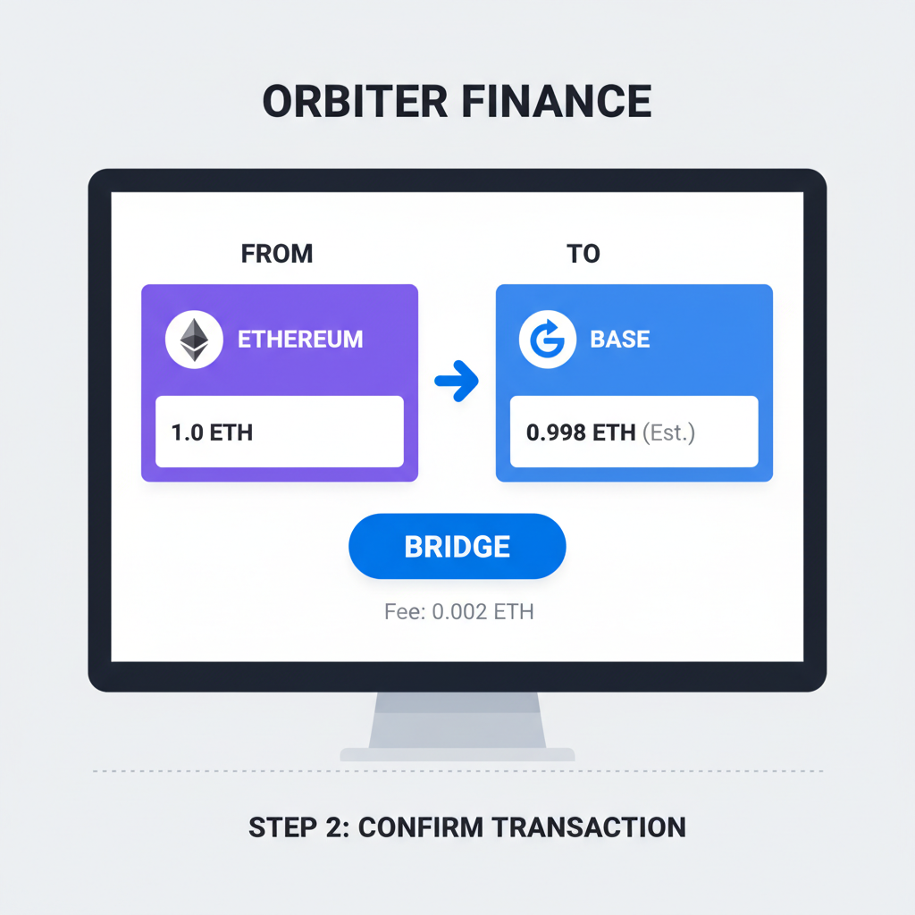 Orbiter Finance dashboard bridging ETH from Ethereum to Base