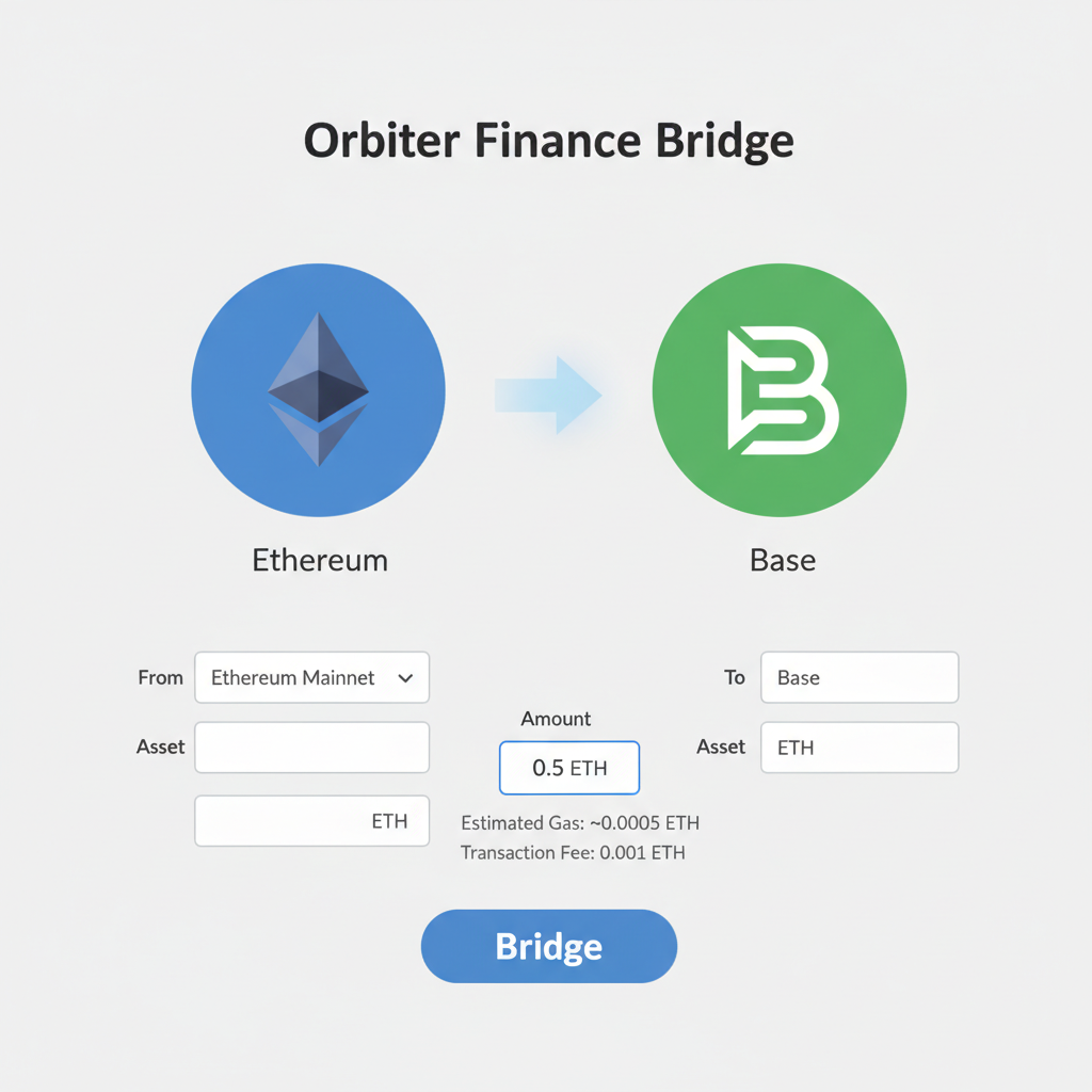 Orbiter Finance dashboard selecting Ethereum to Base bridge