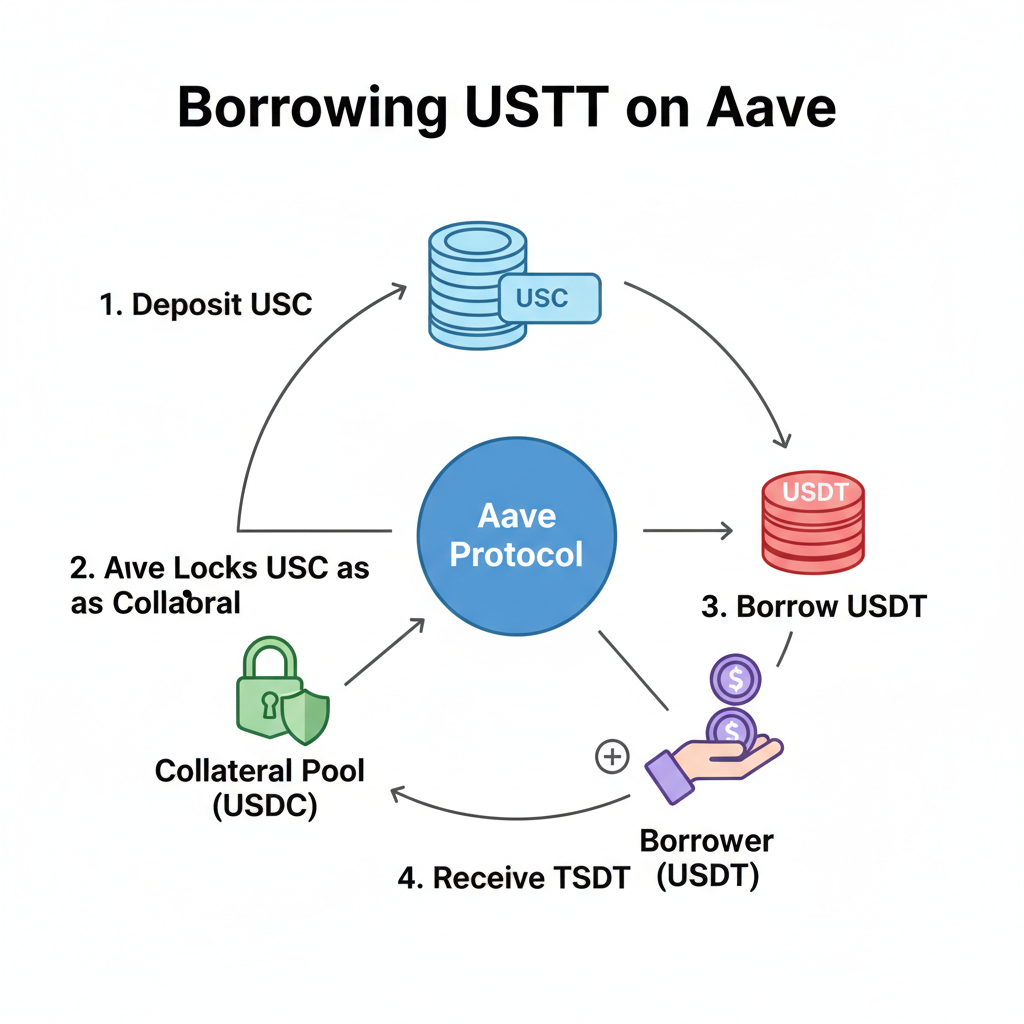 borrowing USDT tokens from Aave against USDC collateral graph