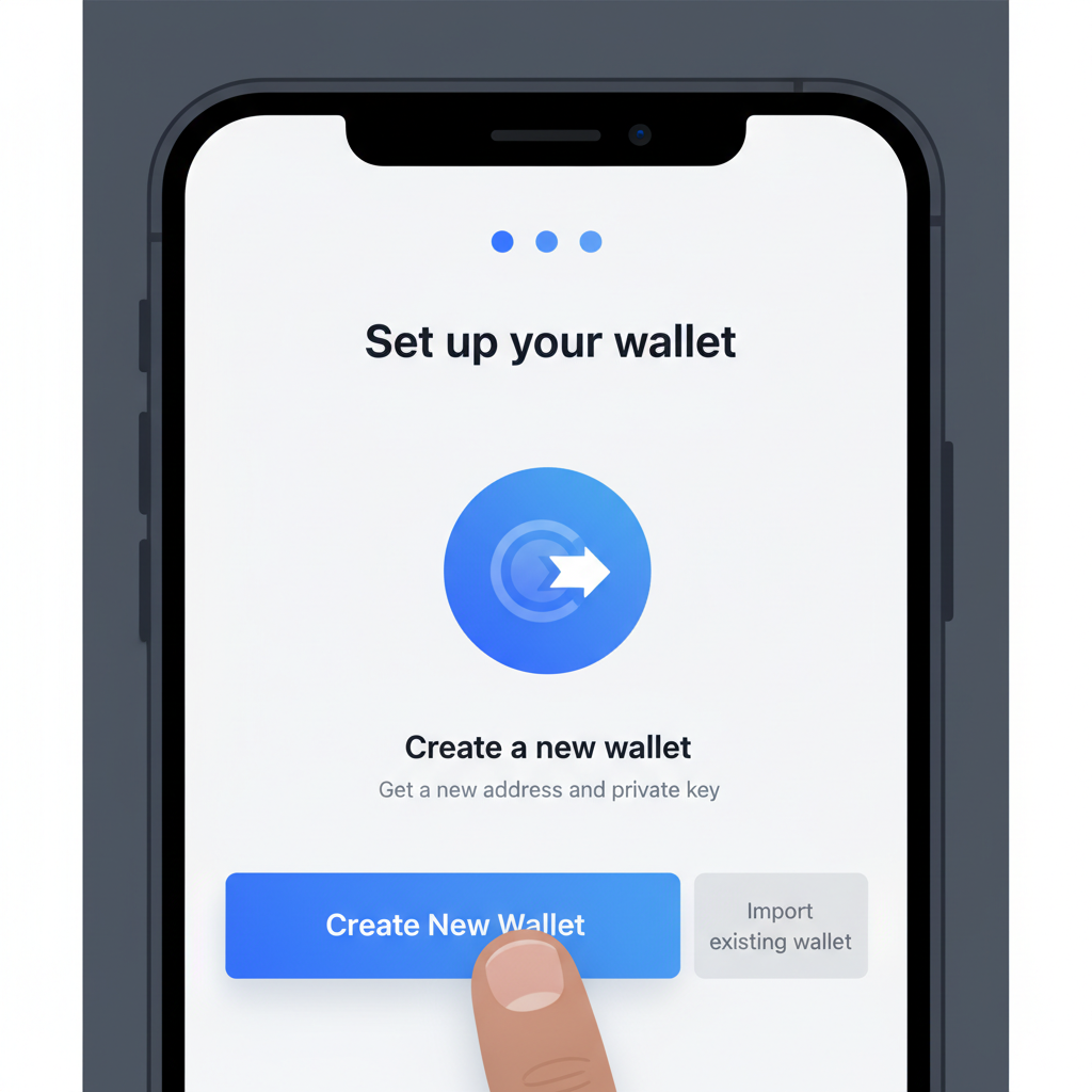 mobile phone screen showing Coinbase Wallet app installation and setup interface, clean modern design