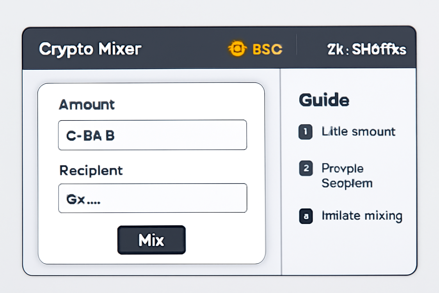 sleek crypto mixer dashboard highlighting BSC and zk-SNARKs support