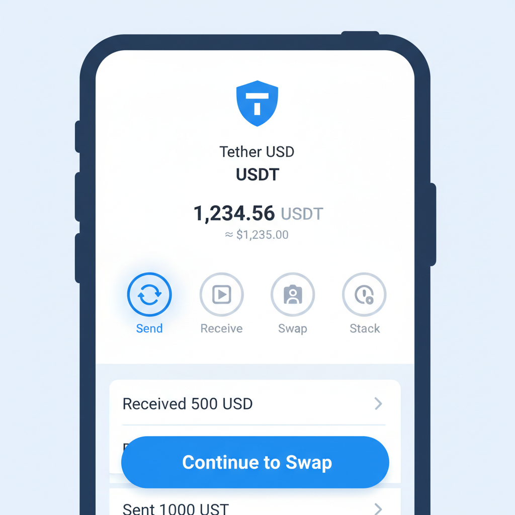 close-up of Tonkeeper USDT token page with Swap button tapped