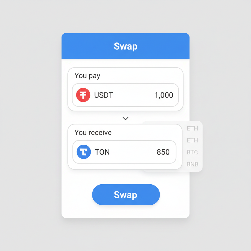 Tonkeeper swap screen selecting TON as output from USDT input