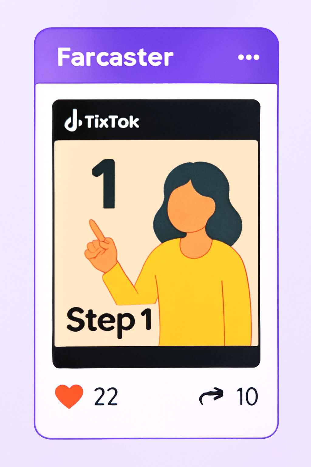 A TikTok video embedded in a Farcaster feed, with likes and repost icons, vibrant social interface