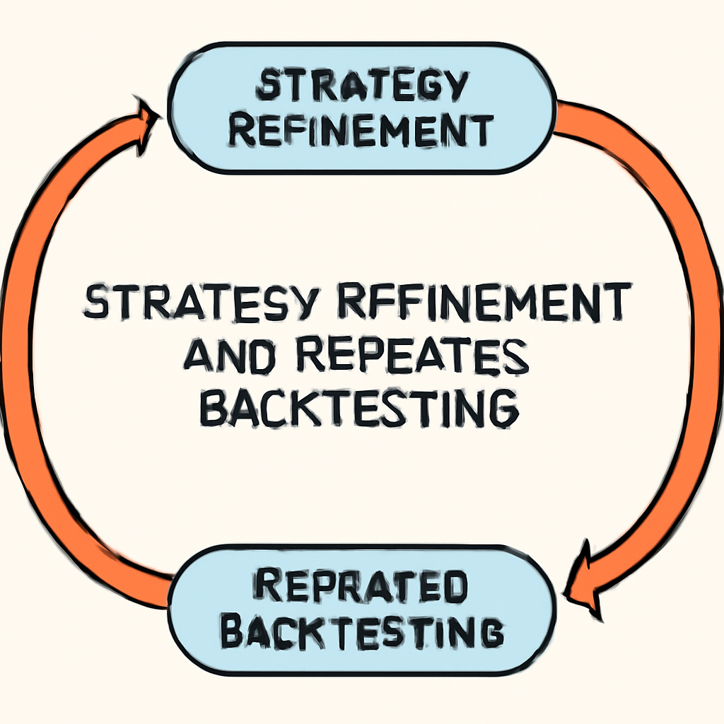 A cycle diagram showing strategy refinement and repeated backtesting