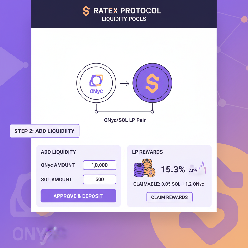 RateX liquidity provision interface with ONyc pair, LP rewards, Solana theme