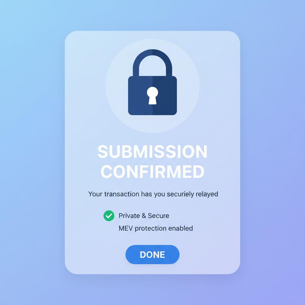 confirmation screen for mev private relay submission with secure lock icon