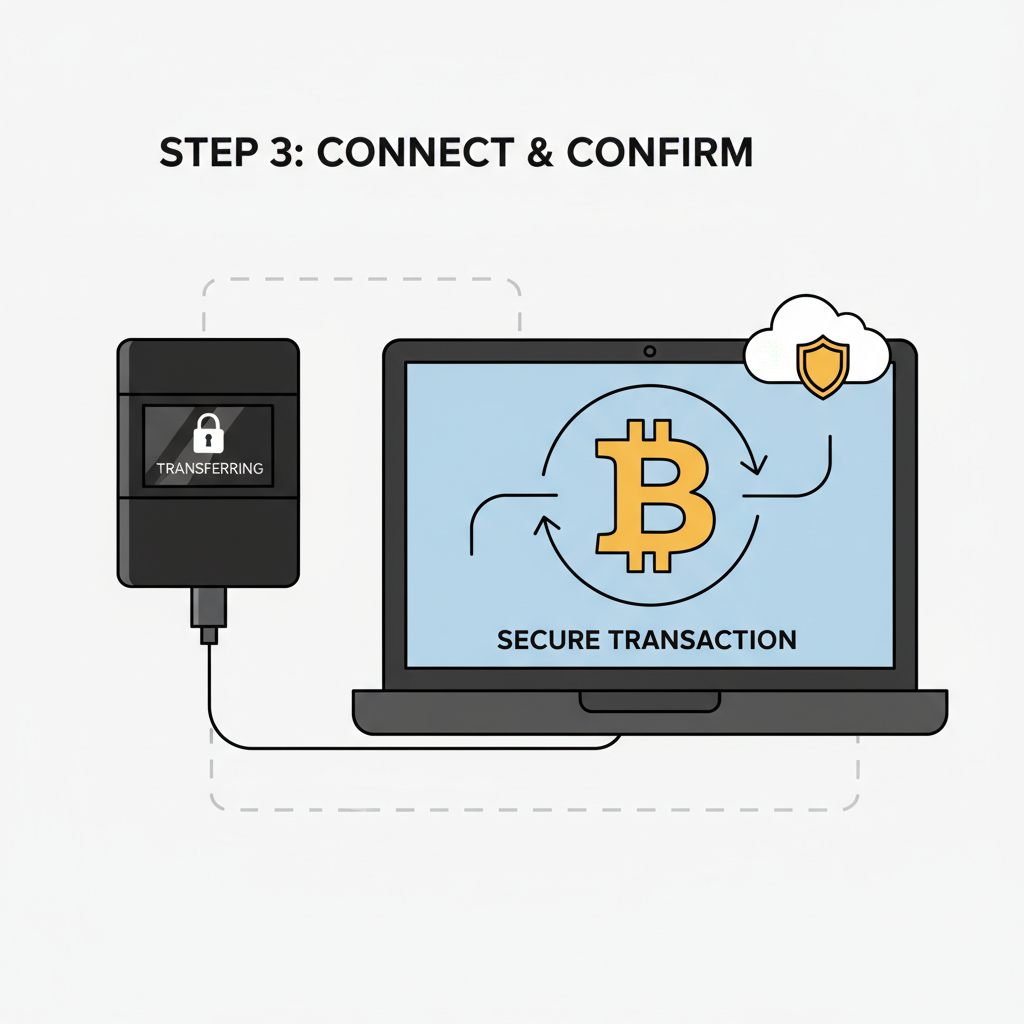 hardware wallet Ledger connected to computer transferring Bitcoin securely