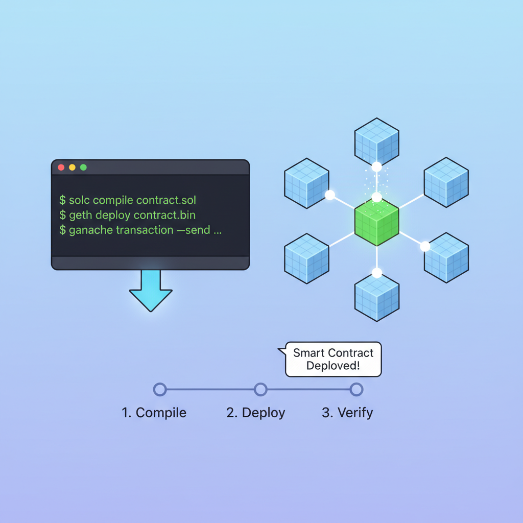 CLI deploying smart contract, blockchain network visualization