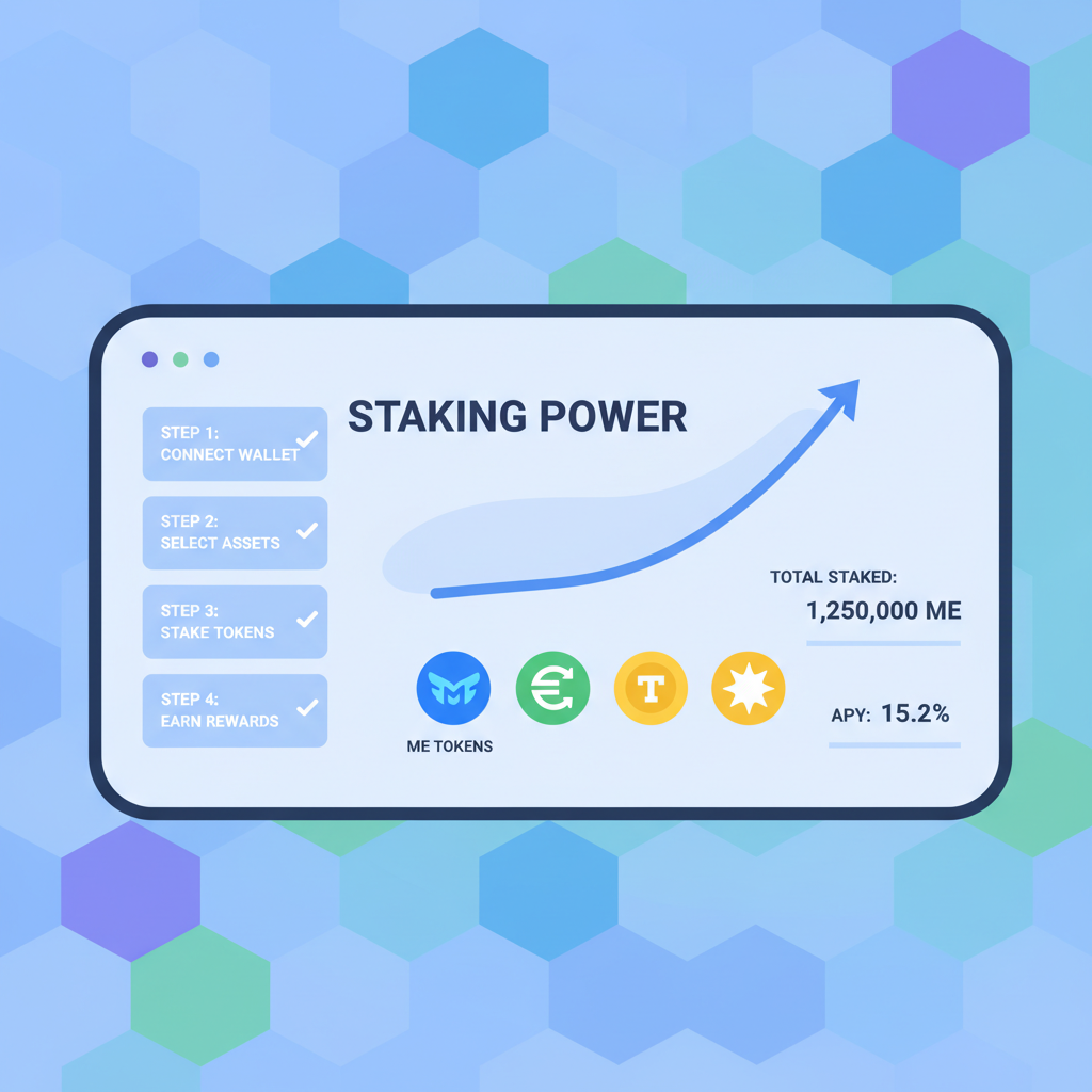dashboard tracking staking power graph rising, me tokens icons, futuristic ui