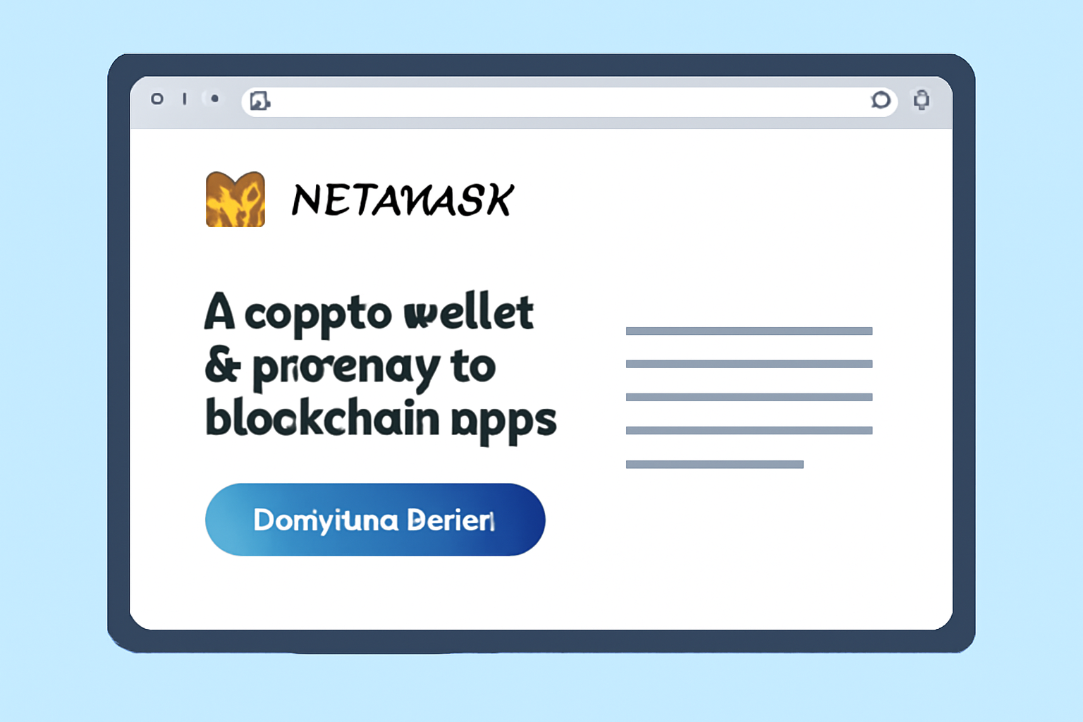 A computer screen displaying the official MetaMask website with a download button for the browser extension, clear browser UI visible.