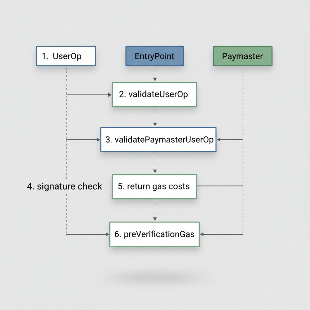 entrypoint smart contract invoking paymaster validatePaymasterUserOp function, sequence diagram