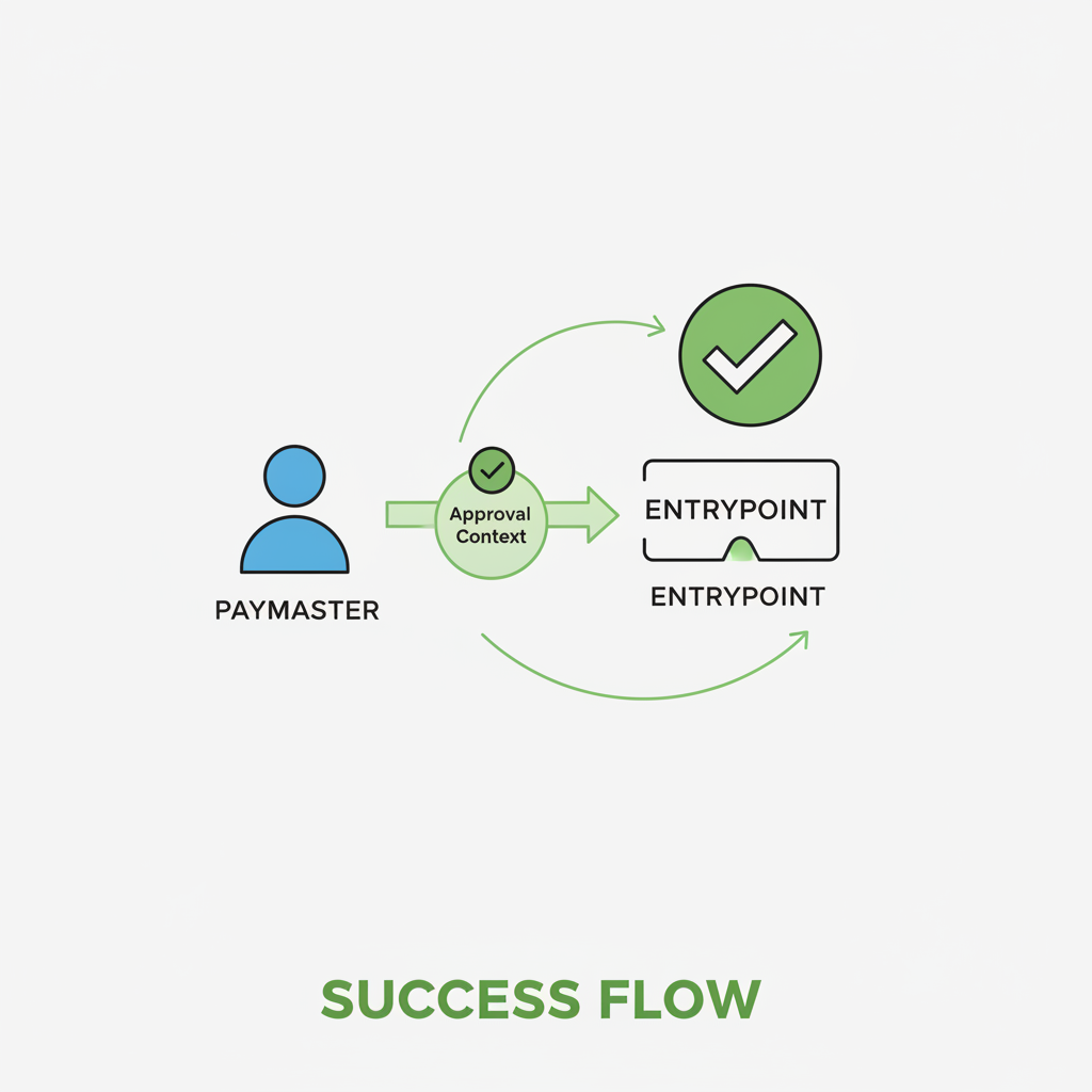 paymaster returning approval context to entrypoint, green checkmark success flow