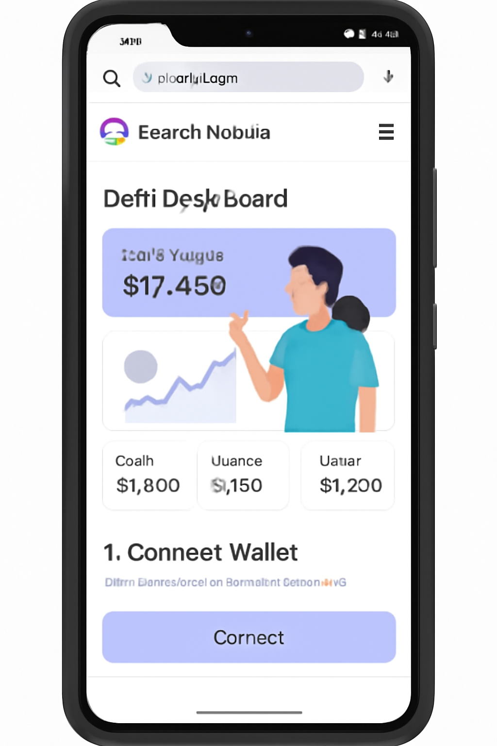 A Solana Saga phone screen showing the EnsoFi Mobile web app open in a browser, with a modern DeFi dashboard interface