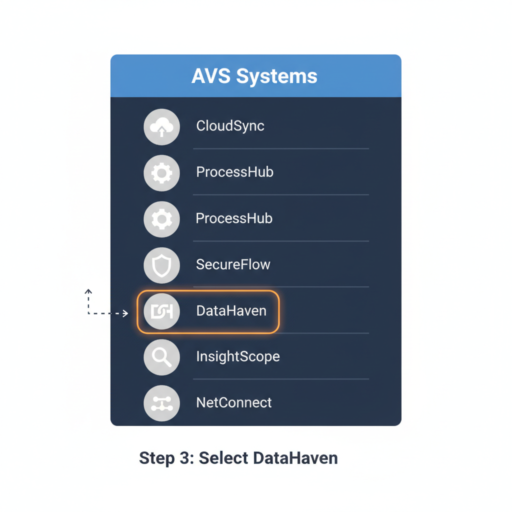 dashboard screen showing list of AVS icons, highlighted DataHaven