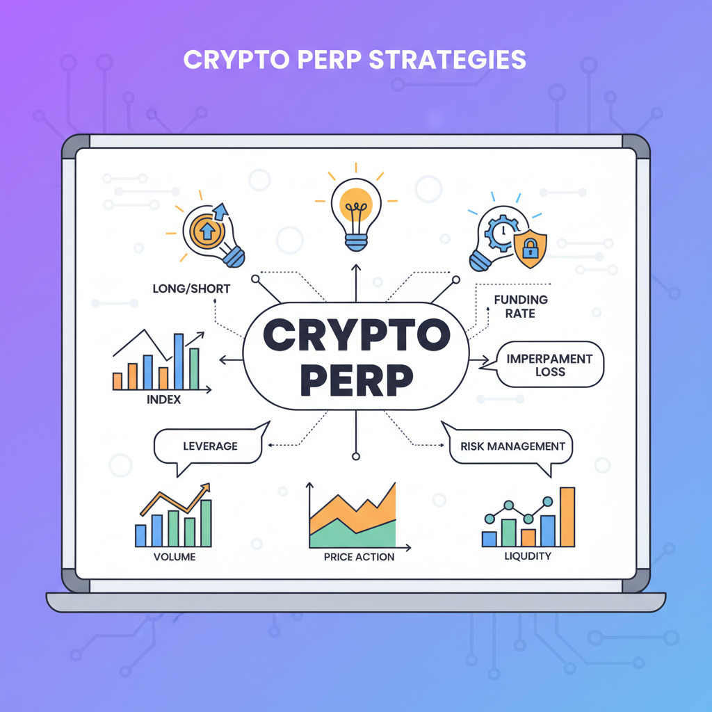 brainstorming whiteboard with crypto perp ideas, lightbulbs and charts, vibrant digital art