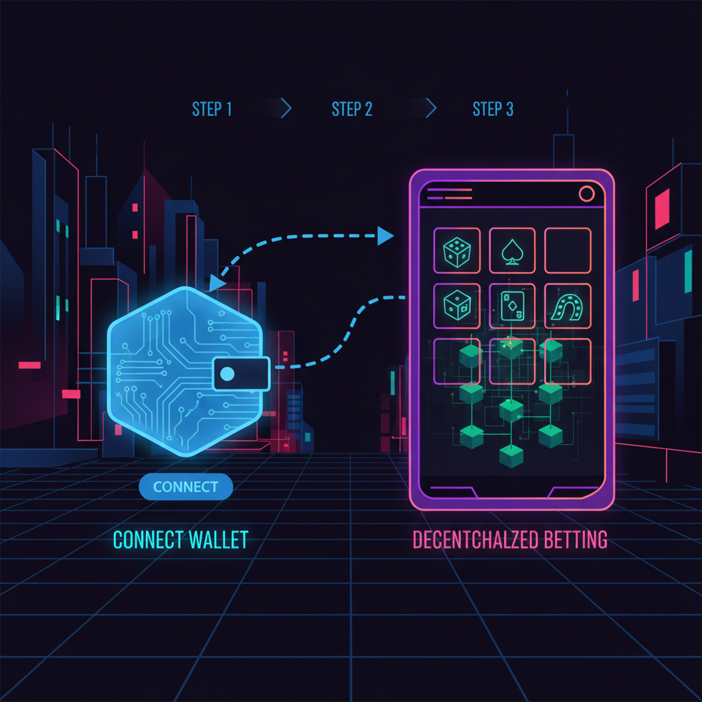 sleek web3 wallet connecting to blockchain betting platform, neon grid, cyberpunk vibe
