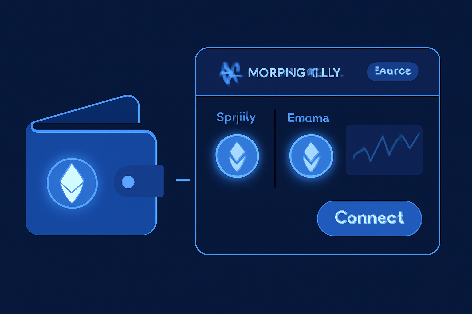 Wallet connecting to Morpho Blue DeFi dashboard on Arbitrum, futuristic blue UI, ETH icons glowing
