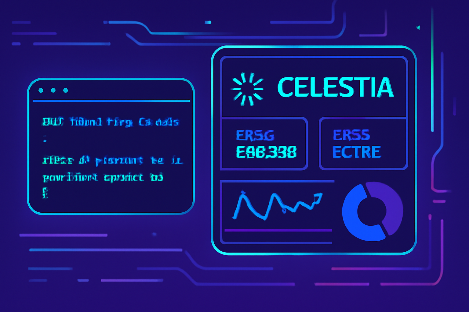 developer terminal installing Rollkit CLI on futuristic Celestia blockchain dashboard, neon blues and purples, cyberpunk style