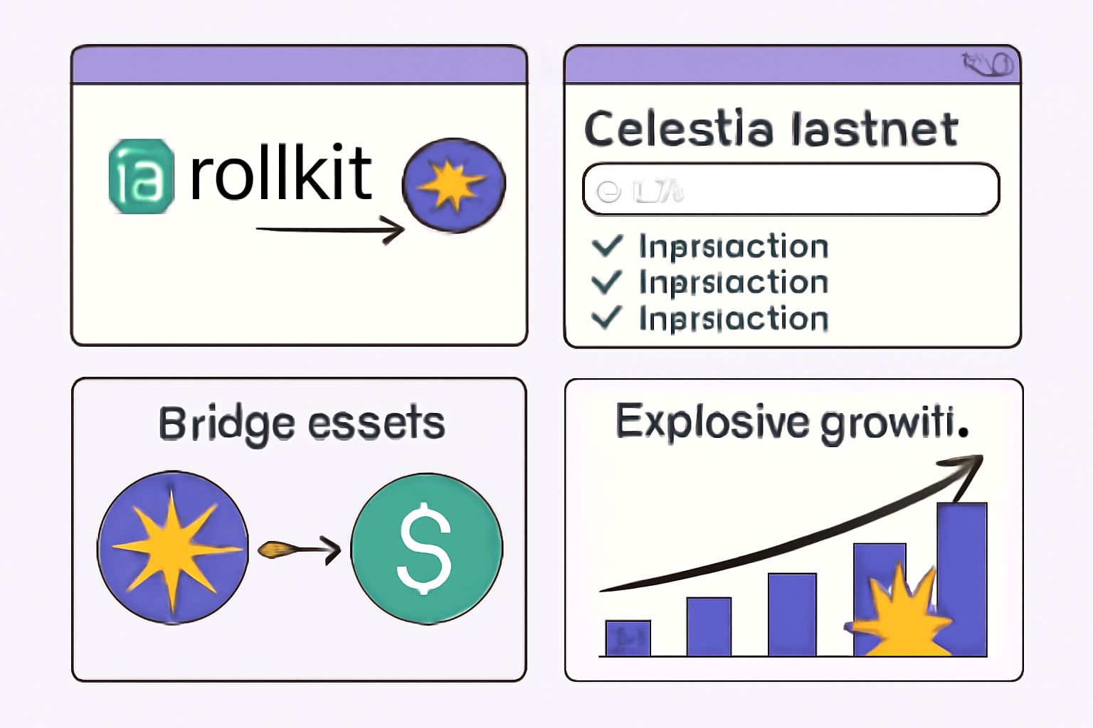rollkit deploying to Celestia testnet explorer view, transactions confirming, rollups bridging assets, explosive growth charts