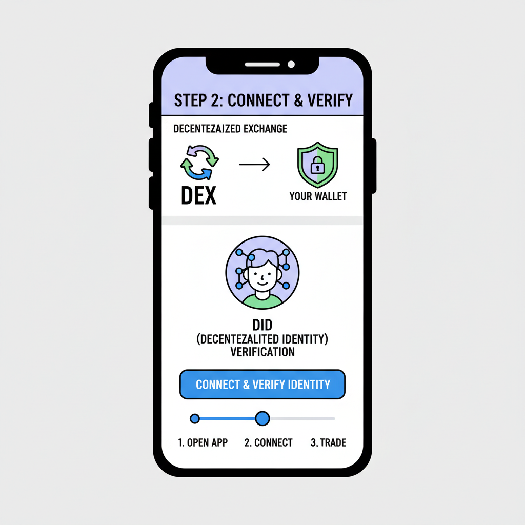 mobile wallet app connecting to DEX with DID verification prompt screen