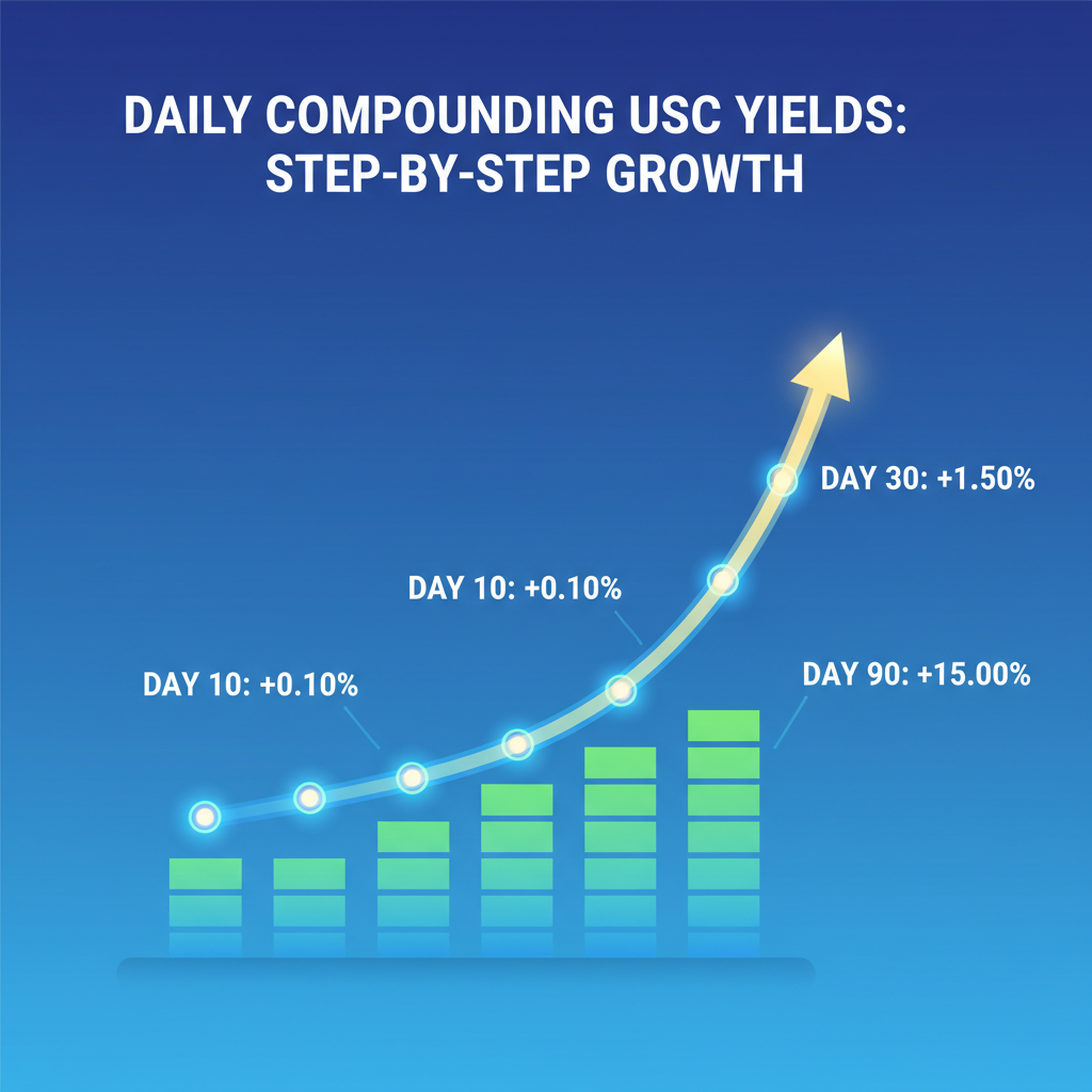 glowing chart of daily compounding USDC yields rising sharply