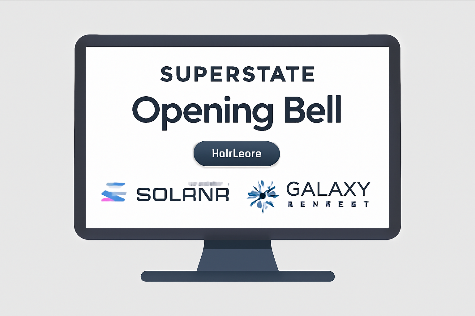 A sleek computer screen displaying the Superstate Opening Bell platform interface, with the Solana and Galaxy Digital logos visible