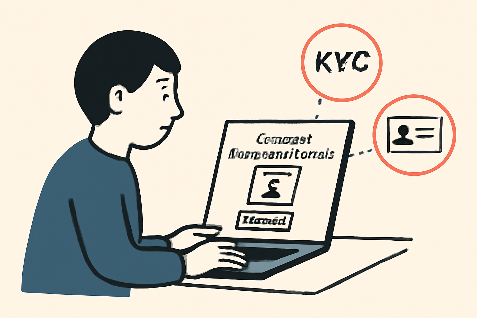 A user connecting their brokerage account to a digital platform, with KYC and ID verification icons highlighted