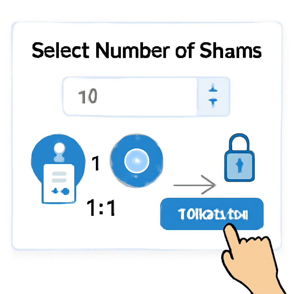 A digital interface showing a user selecting the number of shares to tokenize, with 1:1 token-to-share ratio graphics and a secure transfer animation