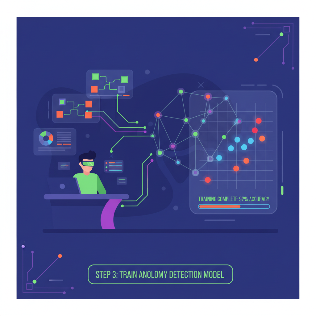 data scientist training neural network anomaly detection model on blockchain bounty data visualization, futuristic tech style
