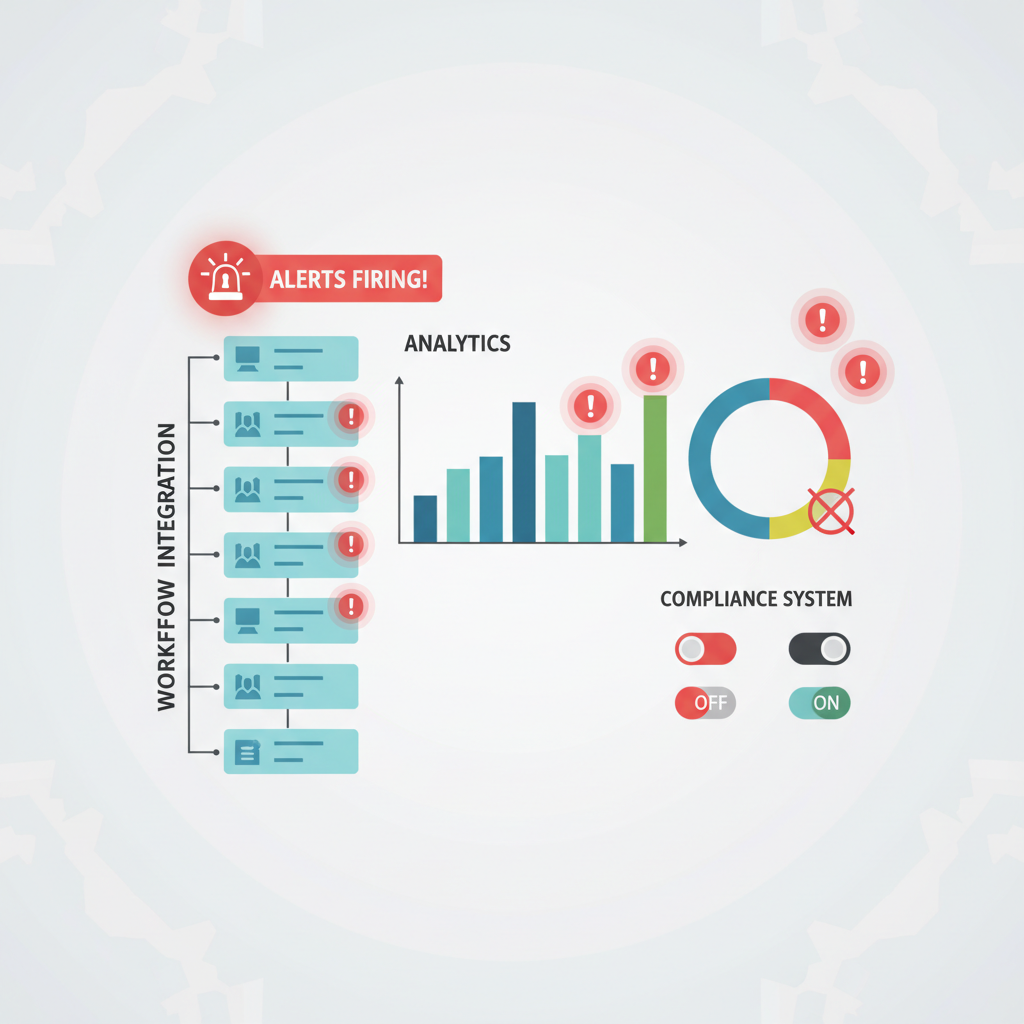 workflow integration dashboard alerts firing red notifications graph analytics compliance system