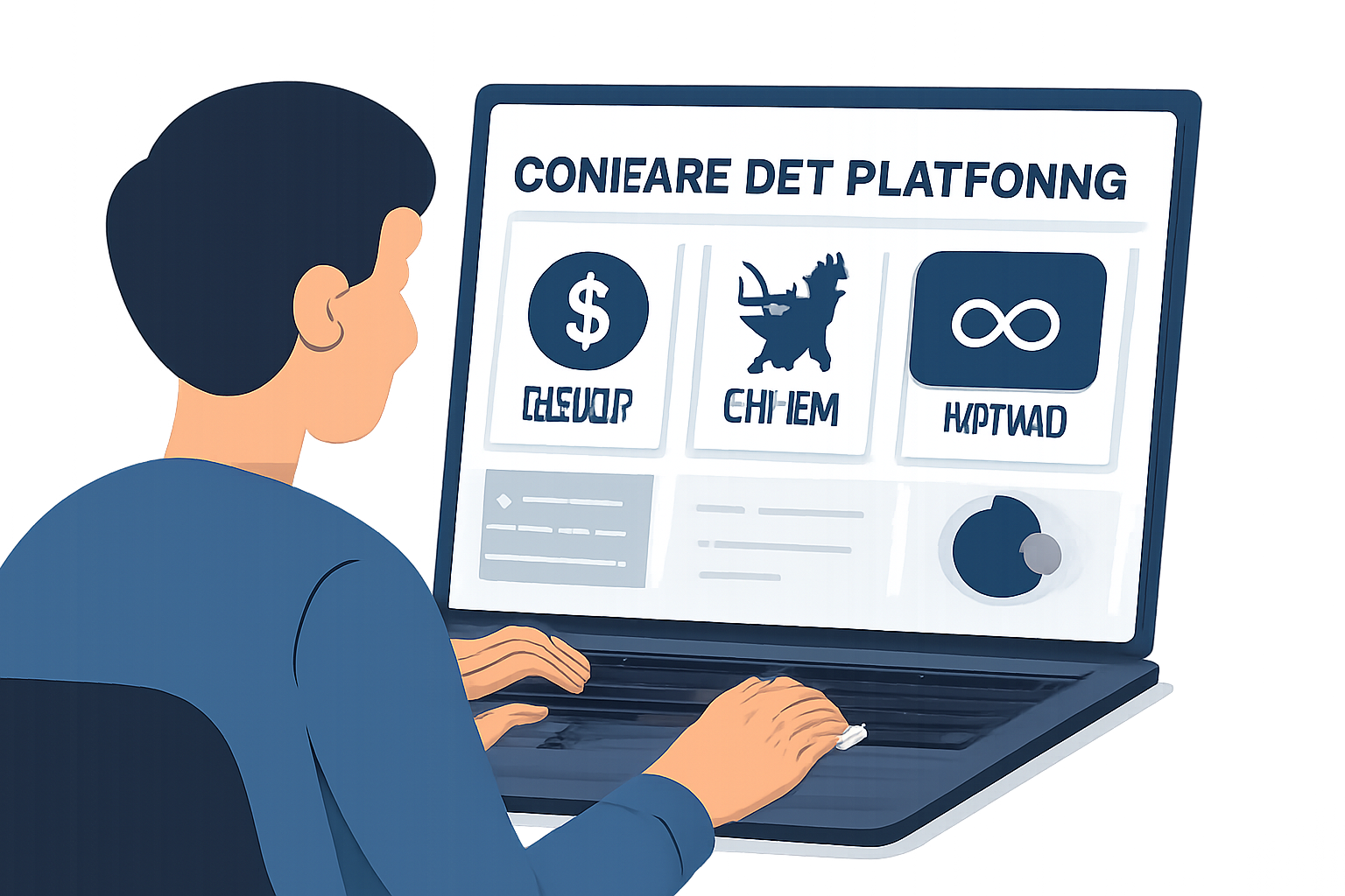 A user comparing different DeFi platforms on a laptop, with logos of Bankr, Griffain, and INFINIT visible, modern crypto dashboard style.
