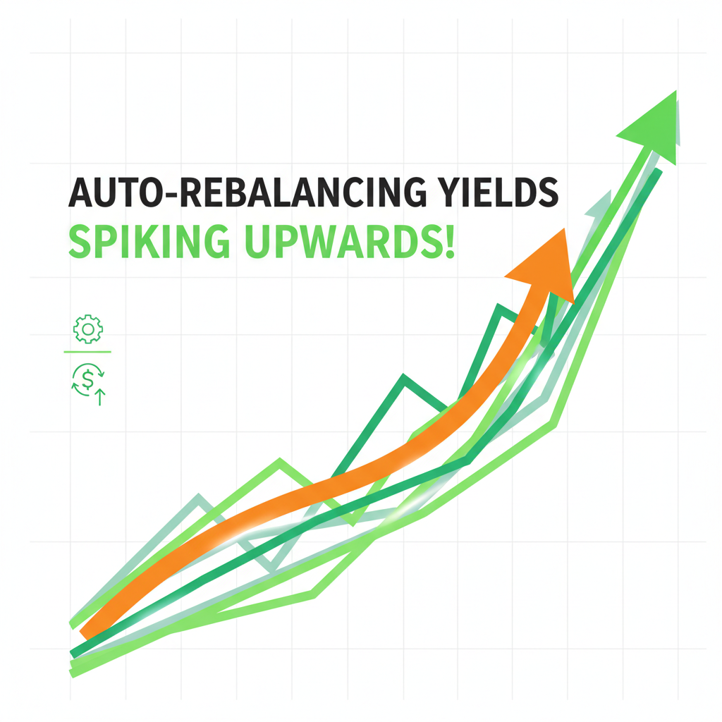 dynamic graph showing auto-rebalancing yields spiking upwards, vibrant green charts