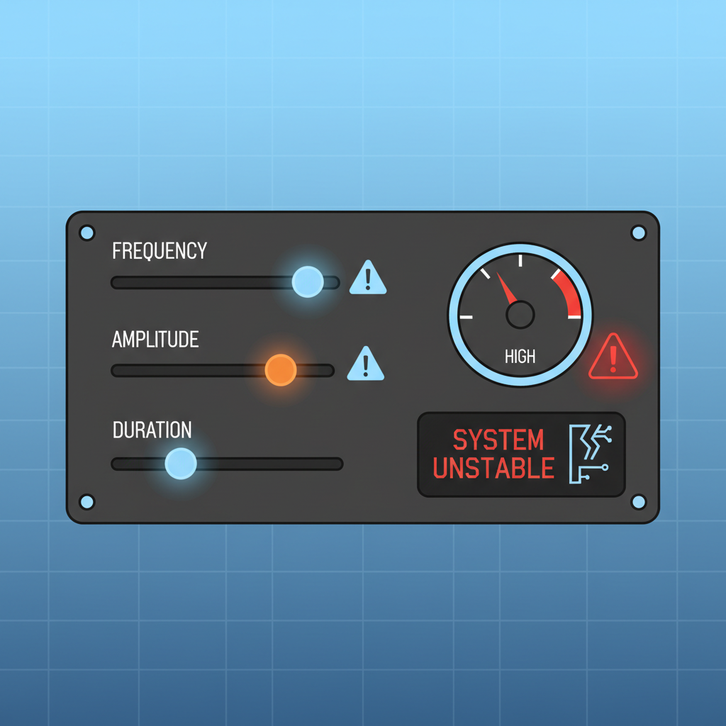 control panel sliders adjusting volatility settings, high-tech interface with warning icons