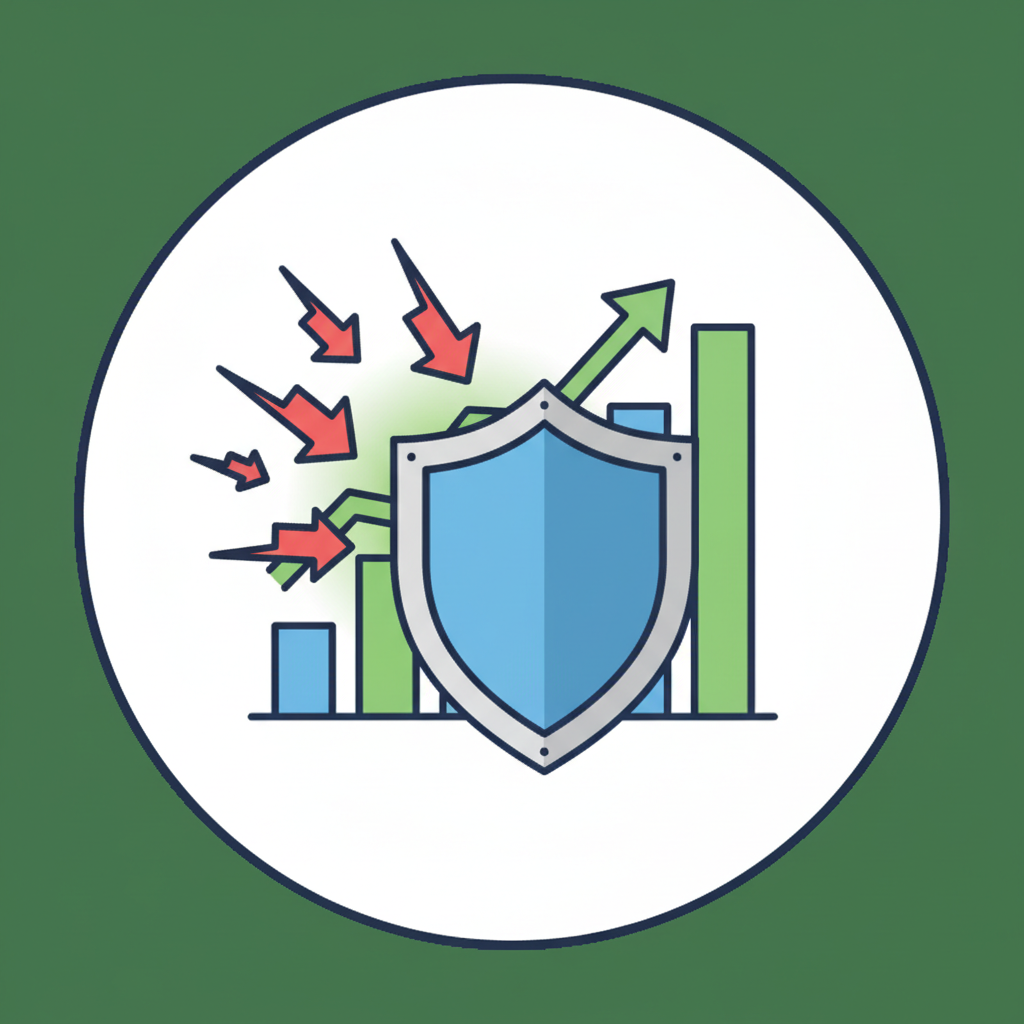 shield icon protecting yield graphs from red slashing arrows, motivational green glow