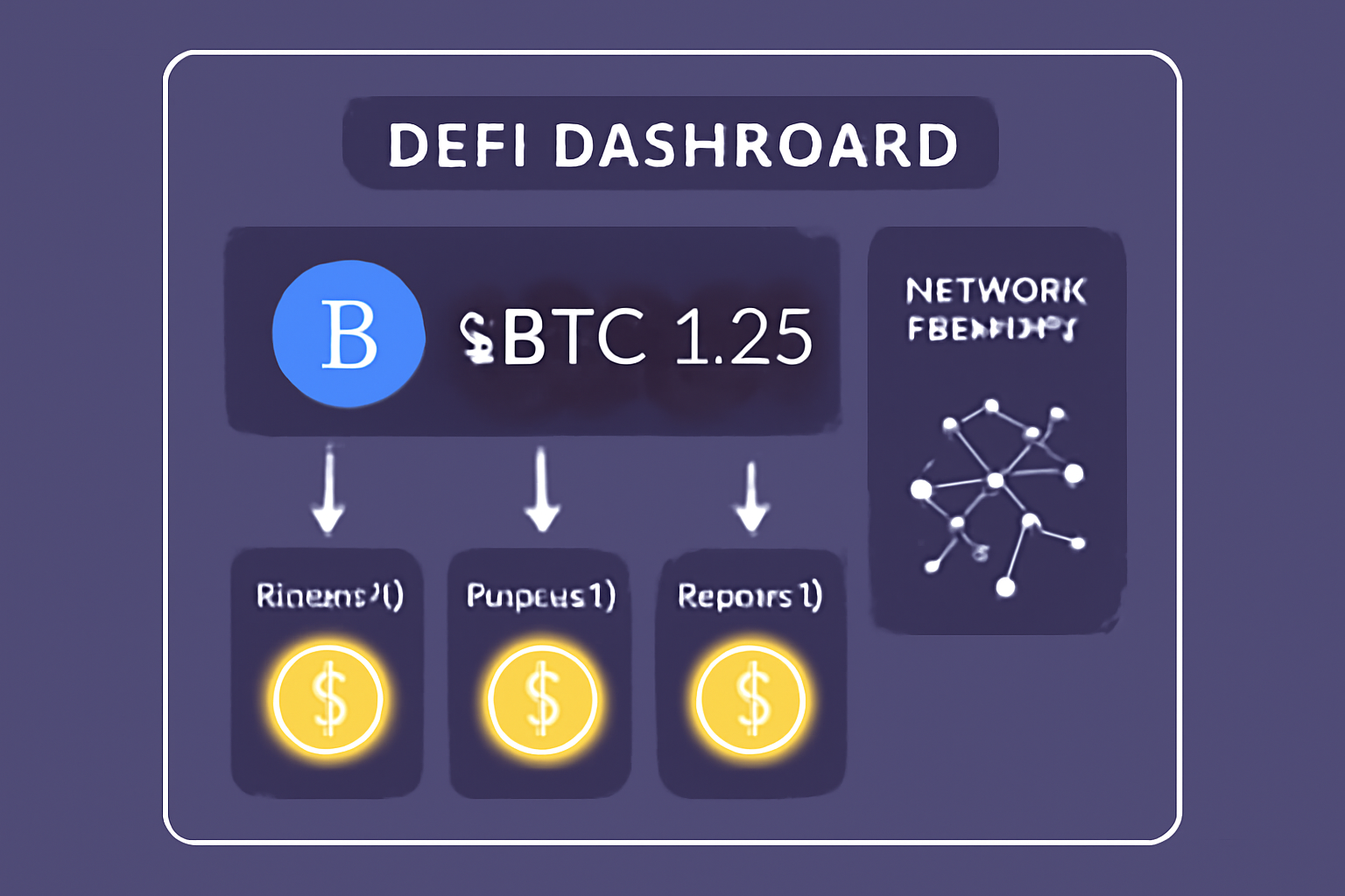 A DeFi dashboard with sBTC being allocated into different protocols, glowing yield icons, and network activity.