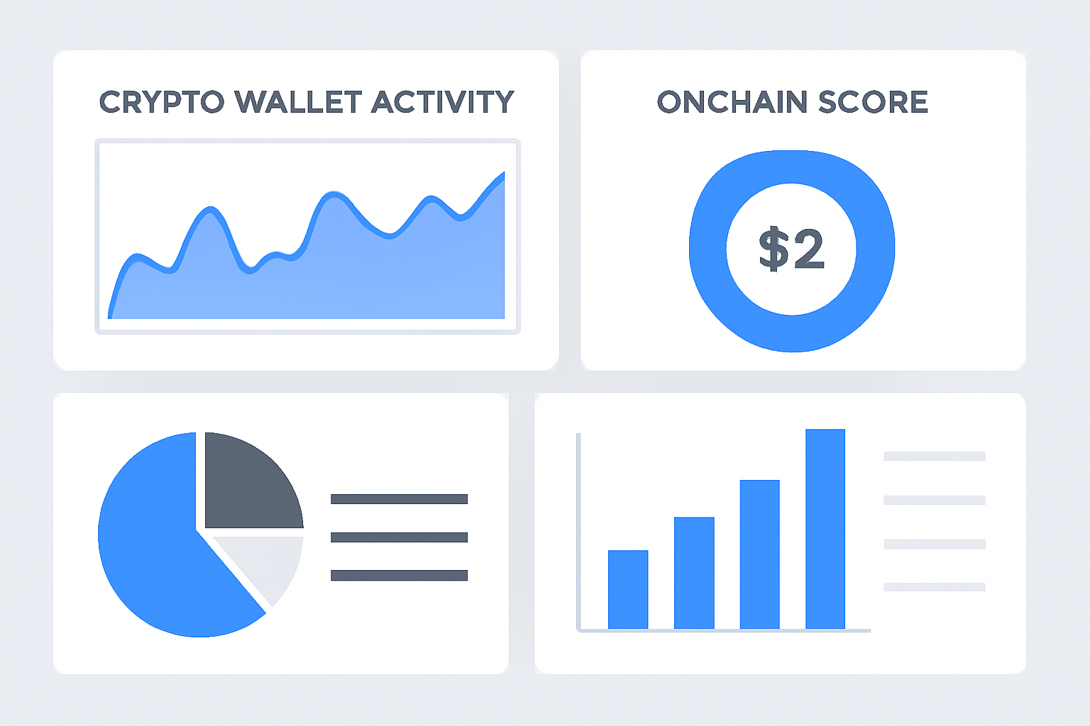 A dashboard with charts and graphs showing crypto wallet activity and onchain scores