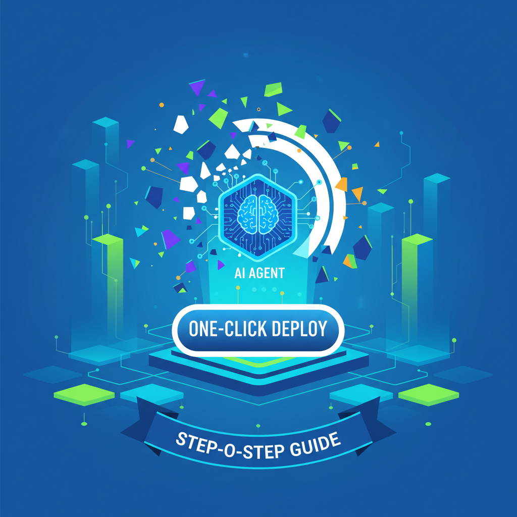 one-click button exploding into ERC-8004 AI agent icon, vibrant blockchain arena background