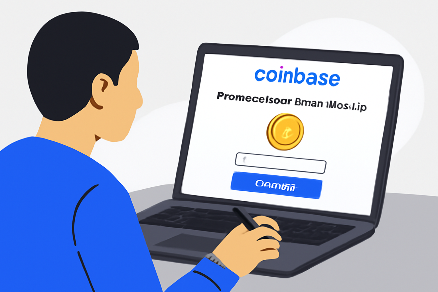 A person signing up for a premium crypto membership on a laptop, Coinbase branding visible, modern and clean interface