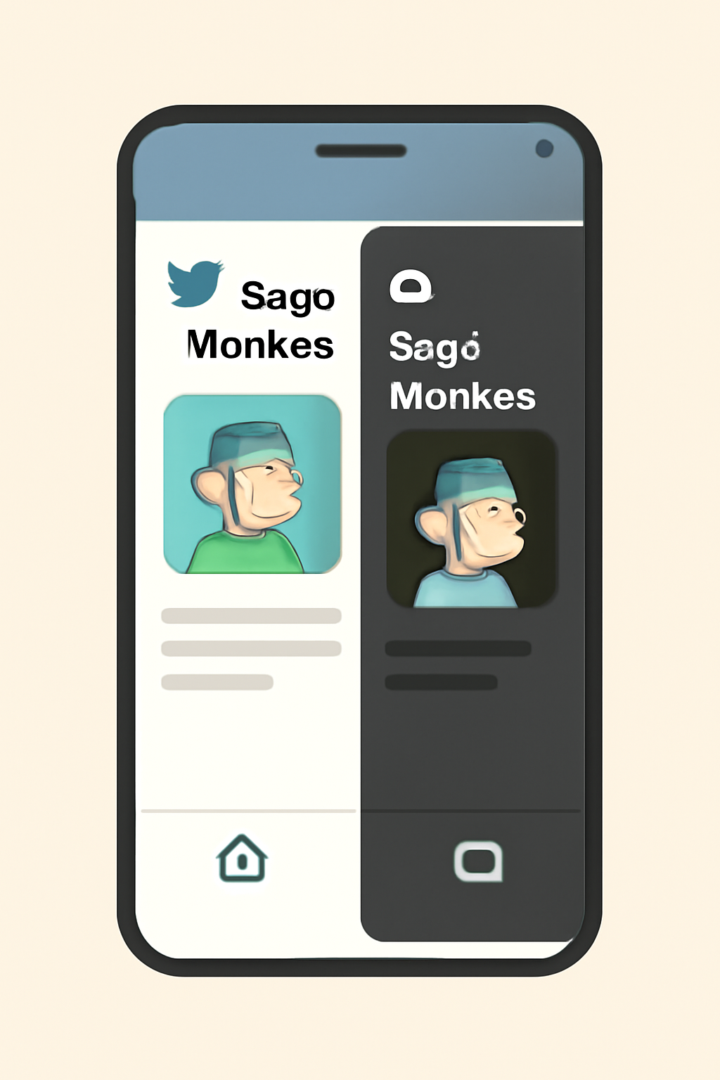 Mobile screen with X Twitter and Discord apps open to Saga Monkes