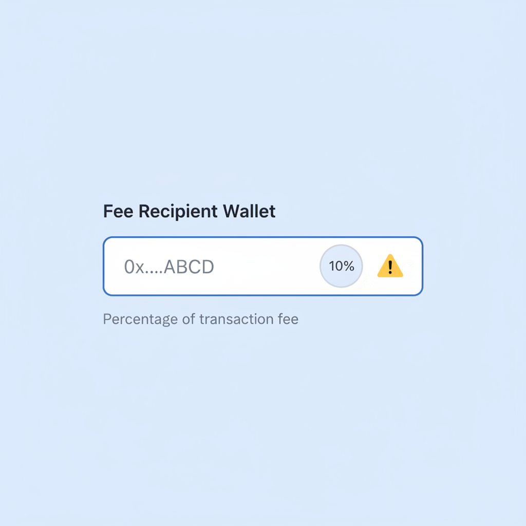 form field for fee recipient wallet, percentage input, subtle warning icon, professional design