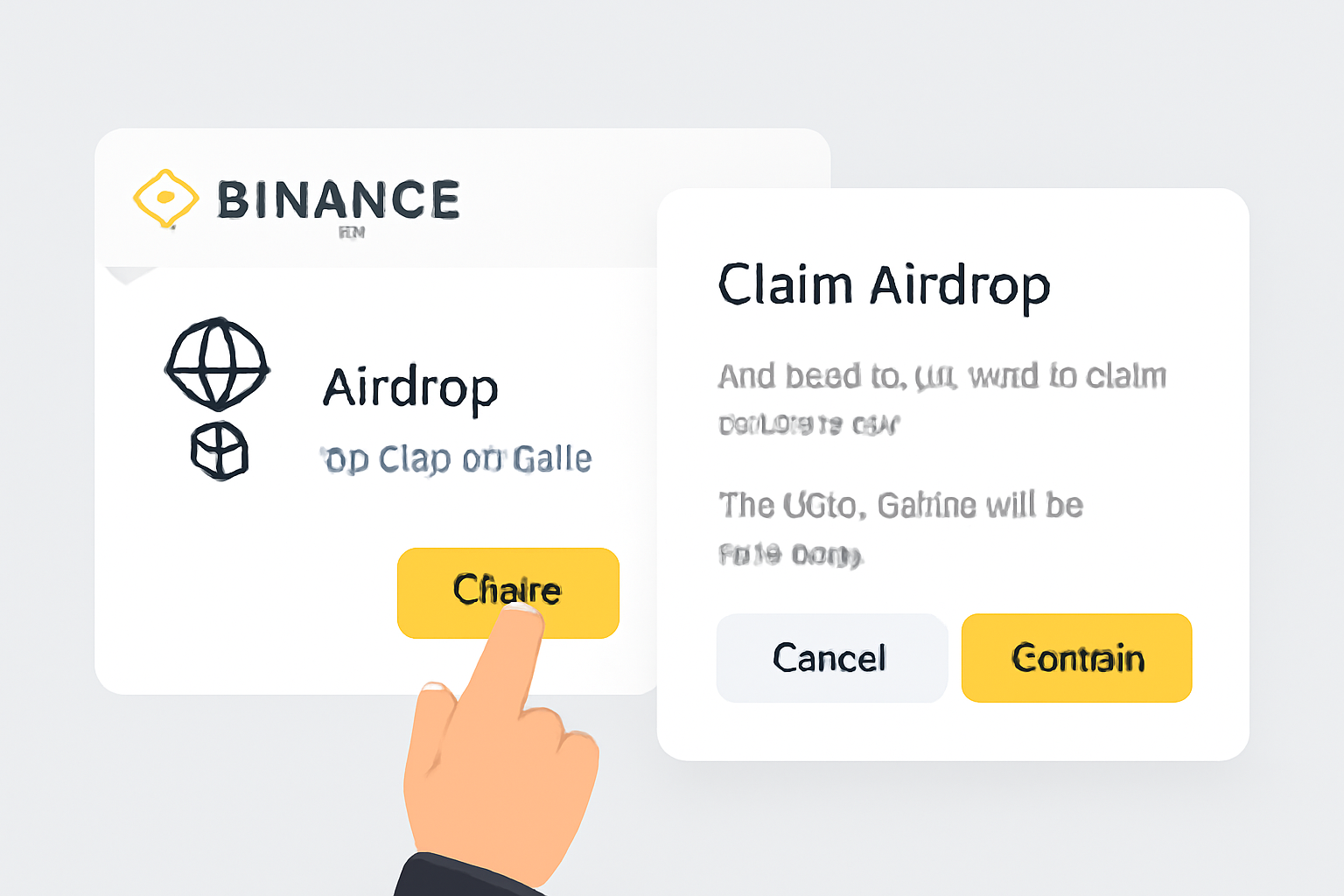 A user clicking the 'Claim' button next to an airdrop offer on Binance, confirmation pop-up visible, Alpha Points being deducted, modern UI, clear labels
