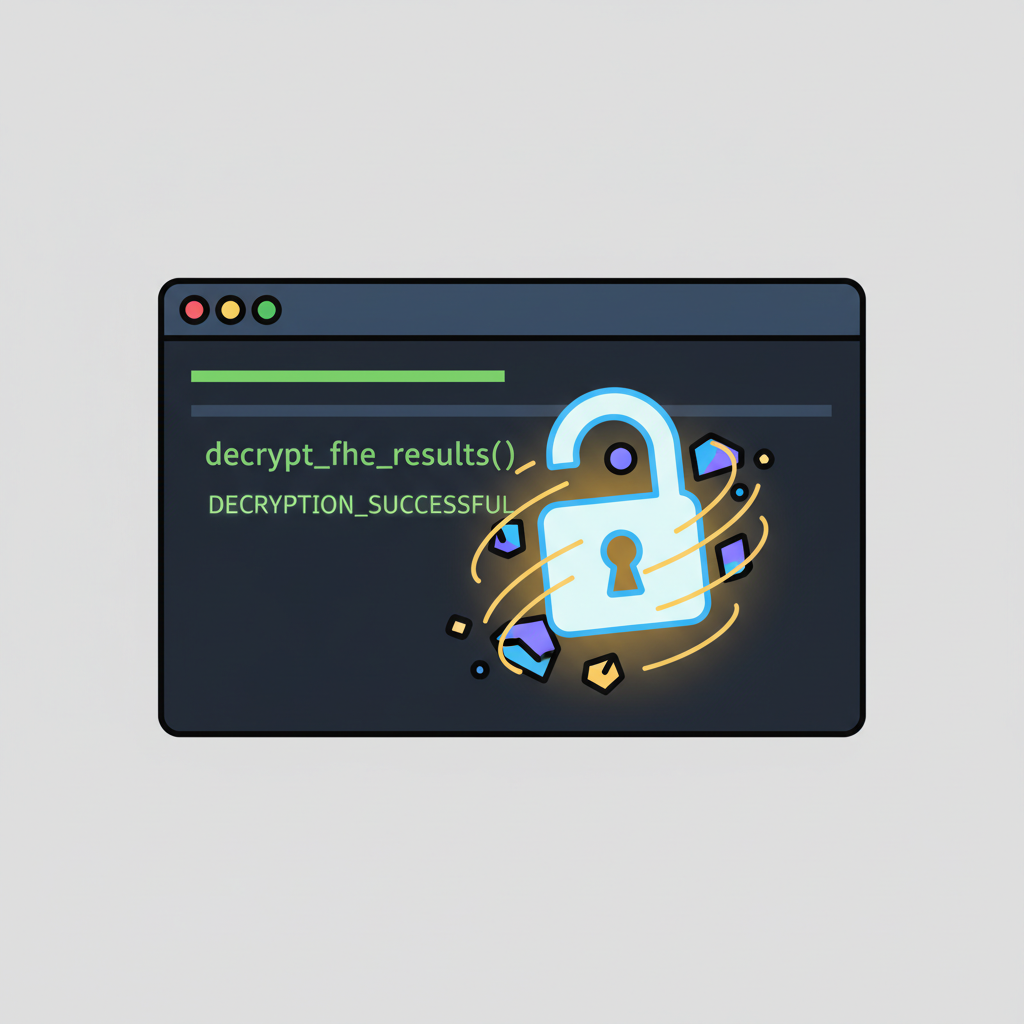 local terminal decrypting FHE results with glowing unlocked data